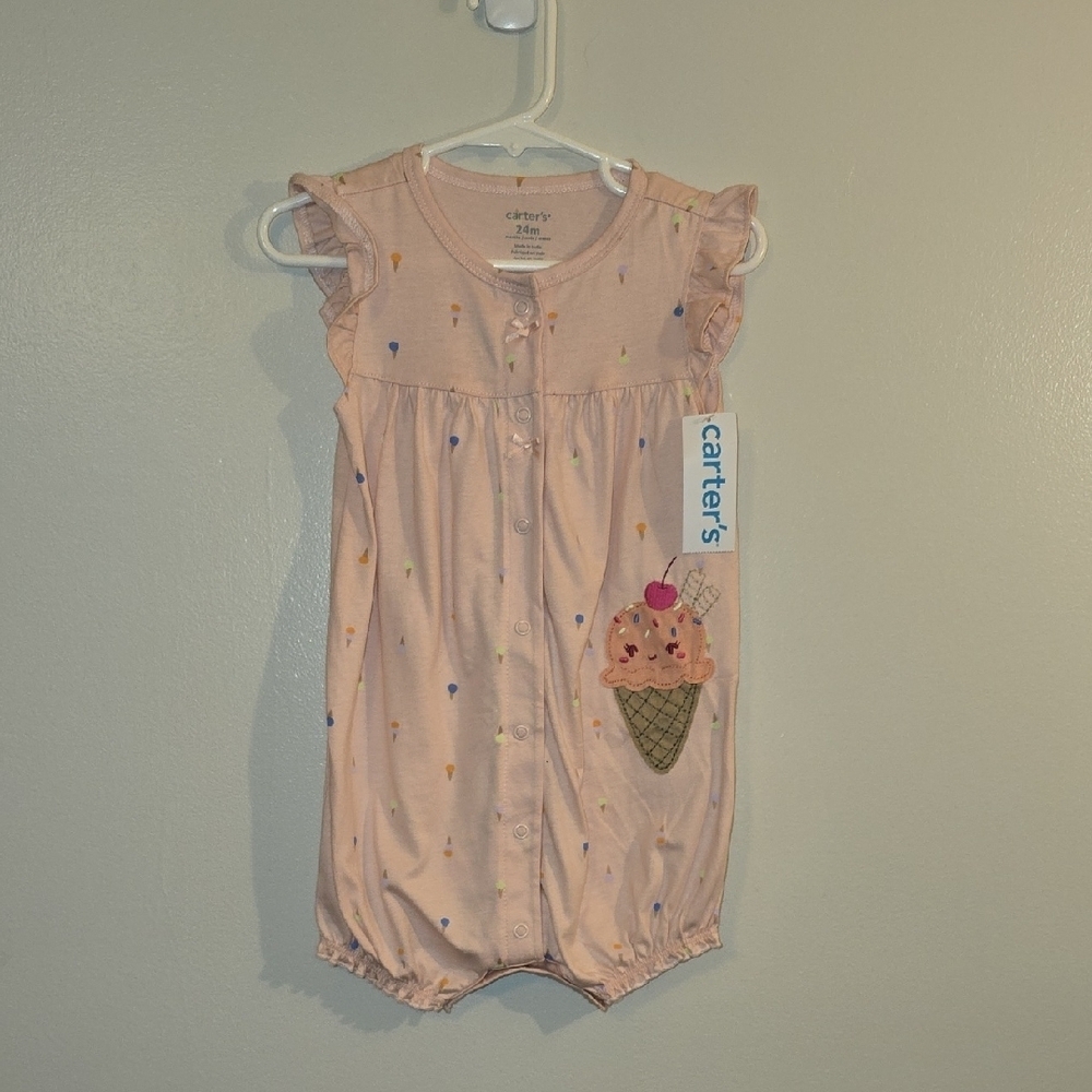 Carter's Light Pink Romper with Ice Cream Design LOT-S